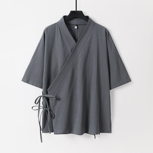 Damen Wickel-Kimono-Oberteil mit kurzen Ärmeln und Seitenschnürung Nord Taschen