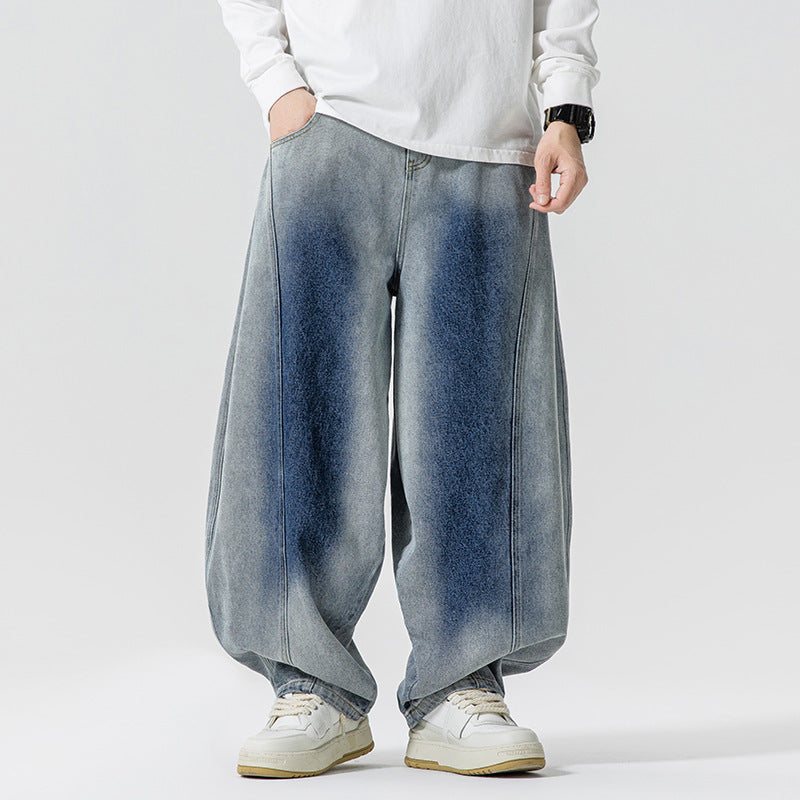 Herren Weite Paneel‑Denimhose mit Ballonbeinen und tiefem Schritt Nord Taschen