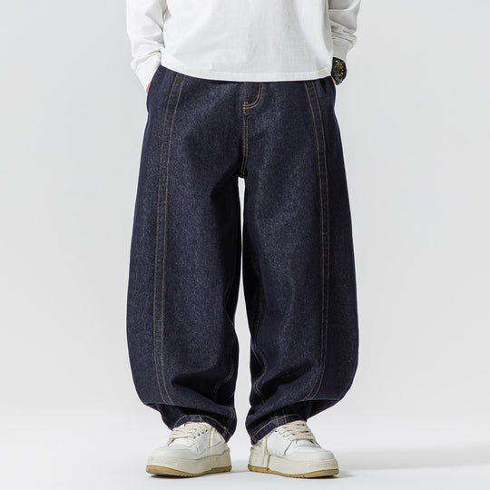 Herren Baggy-Denim-Hose mit extra weitem Bein, tiefem Schritt und sichtbaren Kontrastnähten Nord Taschen