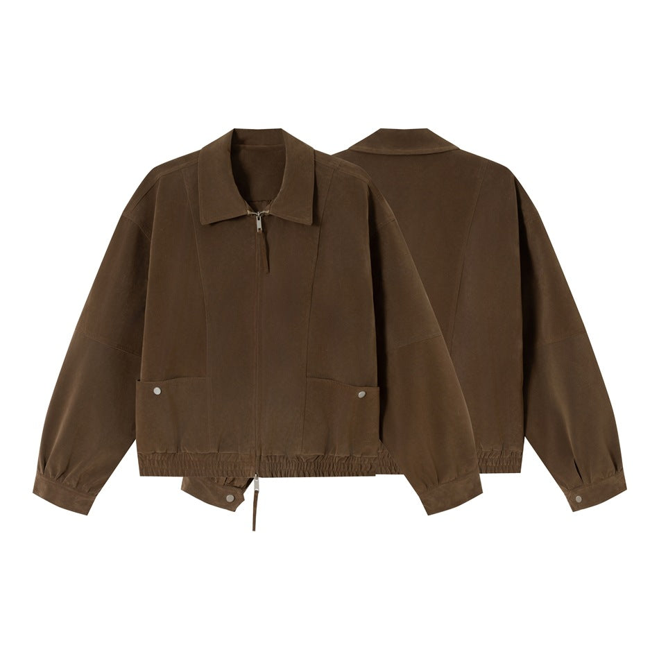 Herren Boxy-Veloursblouson mit Hemdkragen und elastischem Saum Nord Taschen