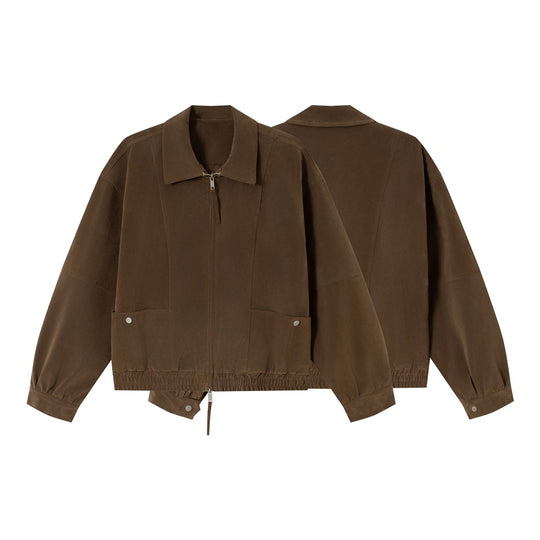 Herren Boxy-Veloursblouson mit Hemdkragen und elastischem Saum Nord Taschen