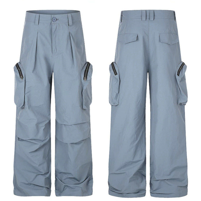 Damen weit geschnittene Cargo-Palazzo-Hose mit hoher Taille, Reißverschluss‑Taschen und Lagenpaneelen Nord Taschen
