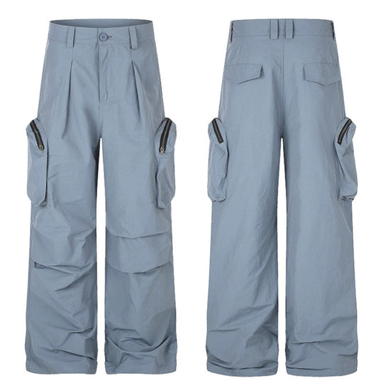 Damen weit geschnittene Cargo-Palazzo-Hose mit hoher Taille, Reißverschluss‑Taschen und Lagenpaneelen Nord Taschen