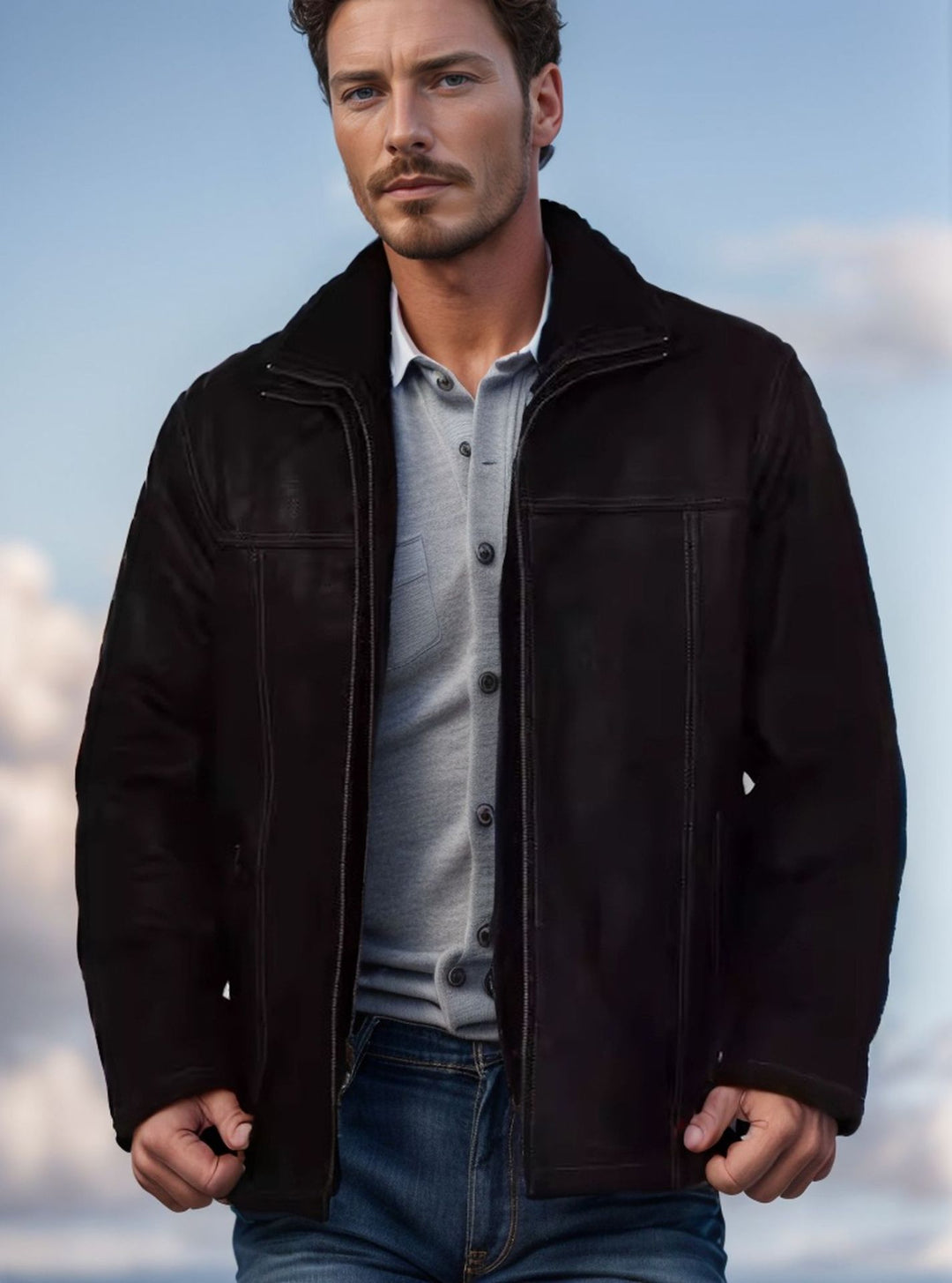 Herren Pilotenjacke mit wärmendem Teddyfutter und markanten Ziernähten Nord Taschen