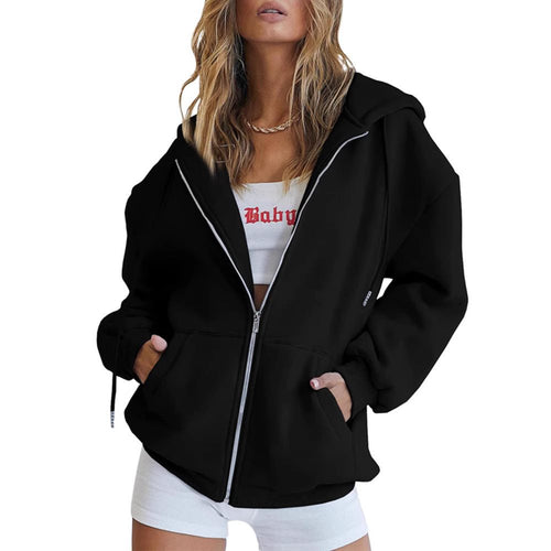Damen Fleece-Zipjacke im Oversize-Stil mit Kapuze, Kängurutaschen und elastischem Saum Nord Taschen