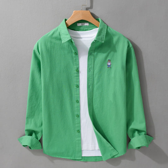 Herren Leichtes Hemd-Overshirt aus Baumwolltwill mit kleiner Figurenstickerei und kastigem Schnitt Nord Taschen