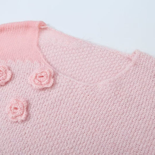 Damen Strickset aus Kuschelpullover mit 3D-Blütenapplikation und A-Linien-Rock Nord Taschen