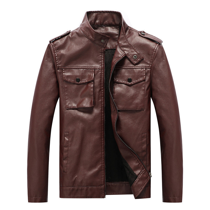 Herren schlanker Kunstleder‑Fieldblouson mit Stehkragen, Brustpattentaschen und Reißverschluss Nord Taschen