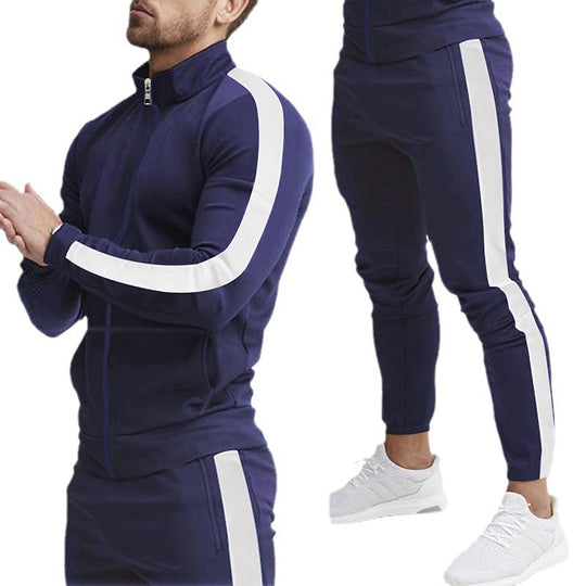 Herren Sportlicher Tapered-Trainingsanzug im Retro-Streifen-Look mit Stehkragen Nord Taschen
