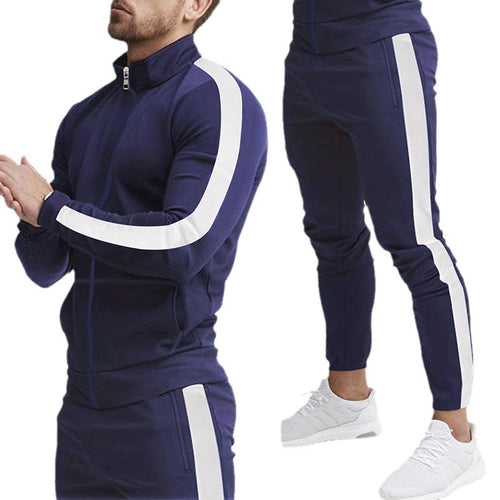 Herren Sportlicher Tapered-Trainingsanzug im Retro-Streifen-Look mit Stehkragen Nord Taschen
