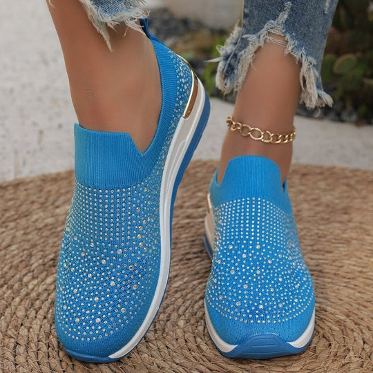 Damen  Strick Slip-On Sneaker mit funkelndem Strassbesatz, elastischem Einstieg und dämpfender Plateausohle Nord Taschen