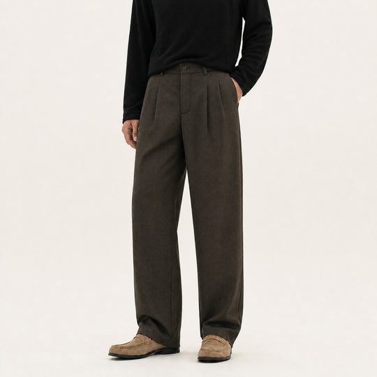 Herren Weite Bundfalten-Hose aus Wollmischung mit weitem Bein Nord Taschen