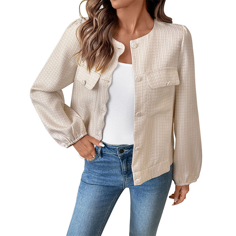 Damen Kurzjacke aus Bouclé‑Struktur mit Rundhals, Pattentaschen & elastischen Bündchen Nord Taschen