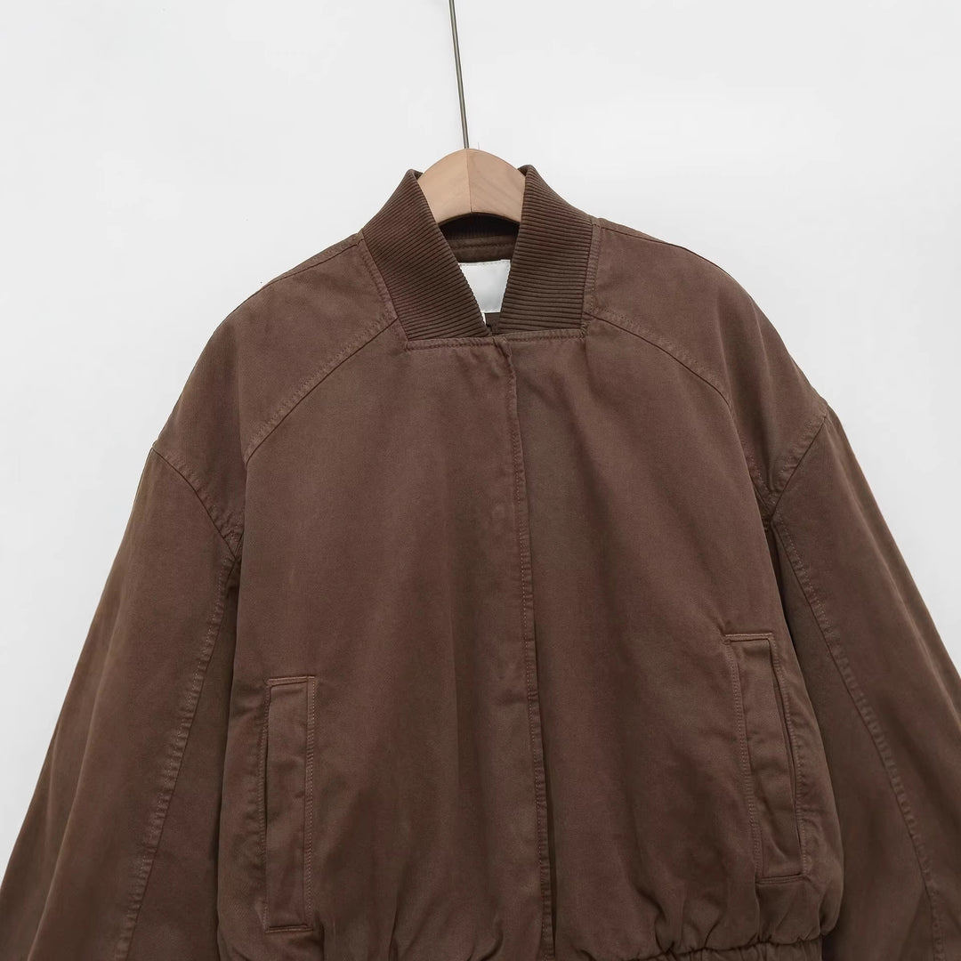 Damen Oversize-Bomberjacke mit gerafftem Saum und Rippenkragen Nord Taschen