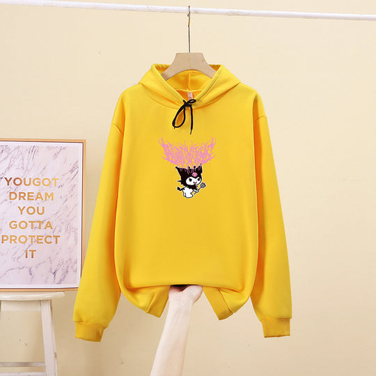 Damen nan Kapuzenpullover mit Gothic‑Kawaii Print, Oversize‑Schnitt und weichem Fleeceinnenfutter Nord Taschen