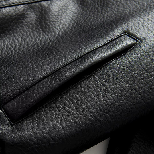 Damen Oversized Double-Breasted Kunstleder-Mantel mit Tunnelzug und Stehkragen Nord Taschen