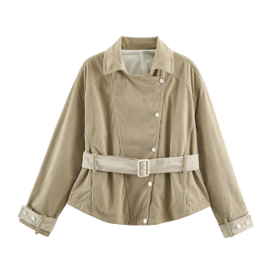 Damen Cordjacke aus Kord mit Taillengürtel und Druckknopfverschlüssen Nord Taschen