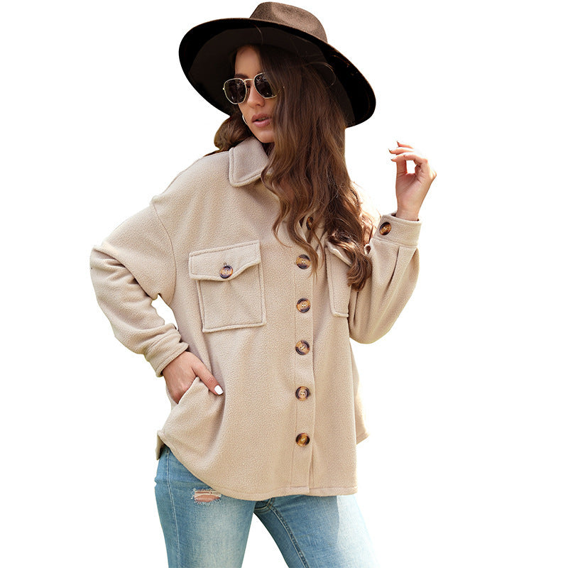 Damen Flauschige Oversized Jacke Nord Taschen