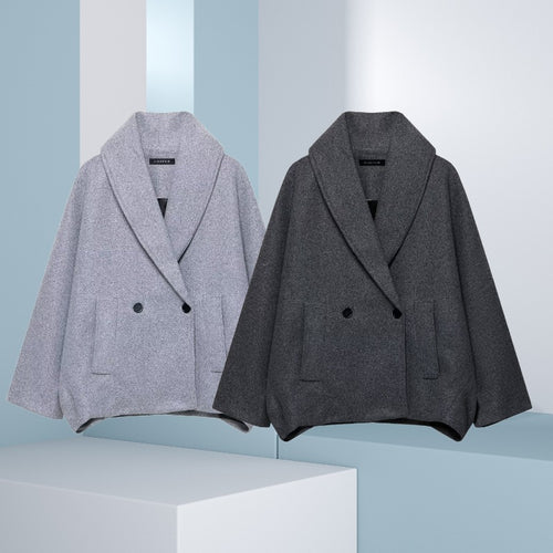 Damen Boxy-Wollmix-Cape-Mantel mit weitem Schalkragen und doppelter Knopfleiste Nord Taschen