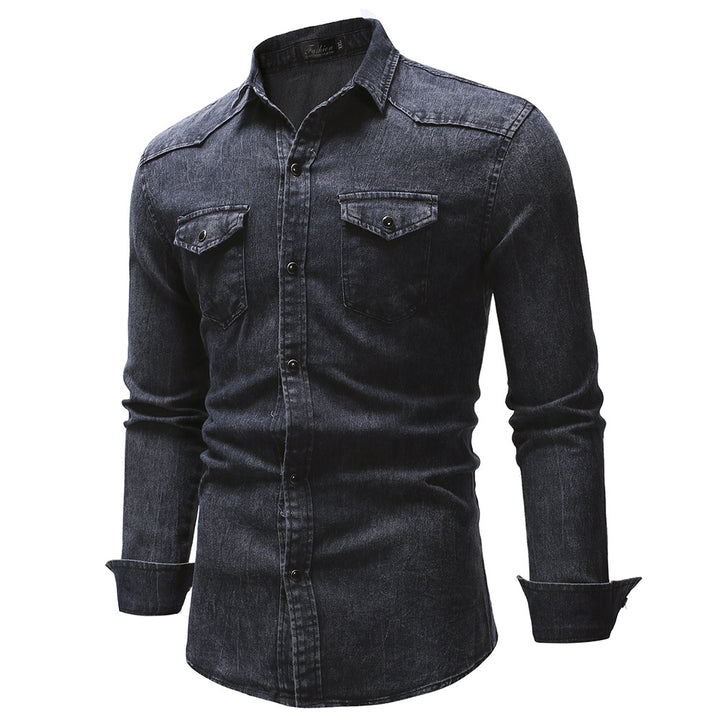 Herren oversized Denim-Hemdenjacke mit geschwungenem Saum und aufgesetzten Pattentaschen Nord Taschen