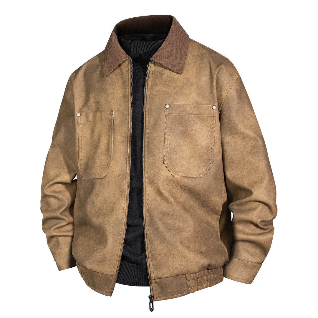 Herren Kurzjacke aus Veloursleder-Imitat mit geripptem Kragen und aufgesetzten Brusttaschen Nord Taschen