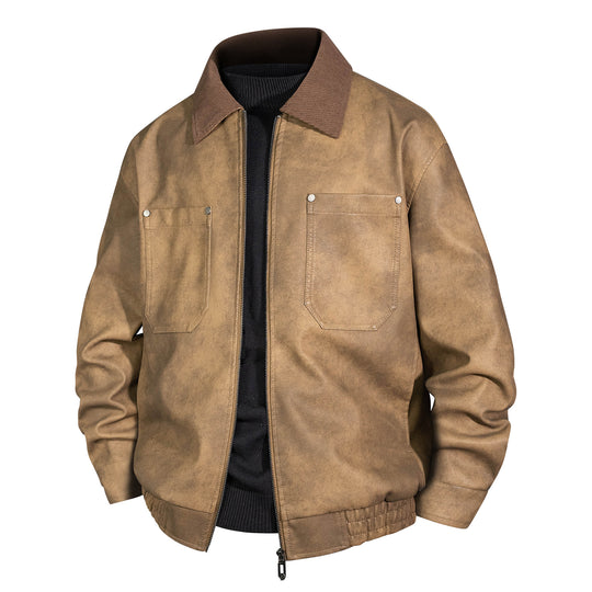 Herren Kurzjacke aus Veloursleder-Imitat mit geripptem Kragen und aufgesetzten Brusttaschen Nord Taschen