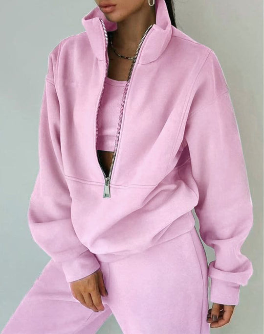 Damen Oversized Halbzip-Sweatshirt mit Stehkragen und passender High-Waist-Jogginghose Nord Taschen