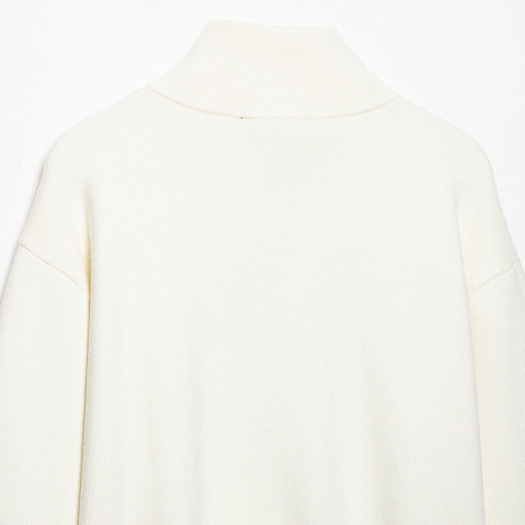Damen Cropped Oversize-Strickpullover mit halbem Metallreißverschluss und Funnelkragen Nord Taschen