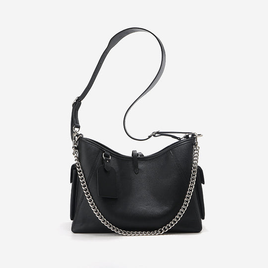 Damen Schultertasche aus hochwertigem Leder mit stilvollem Kettenschulterriemen Nord Taschen