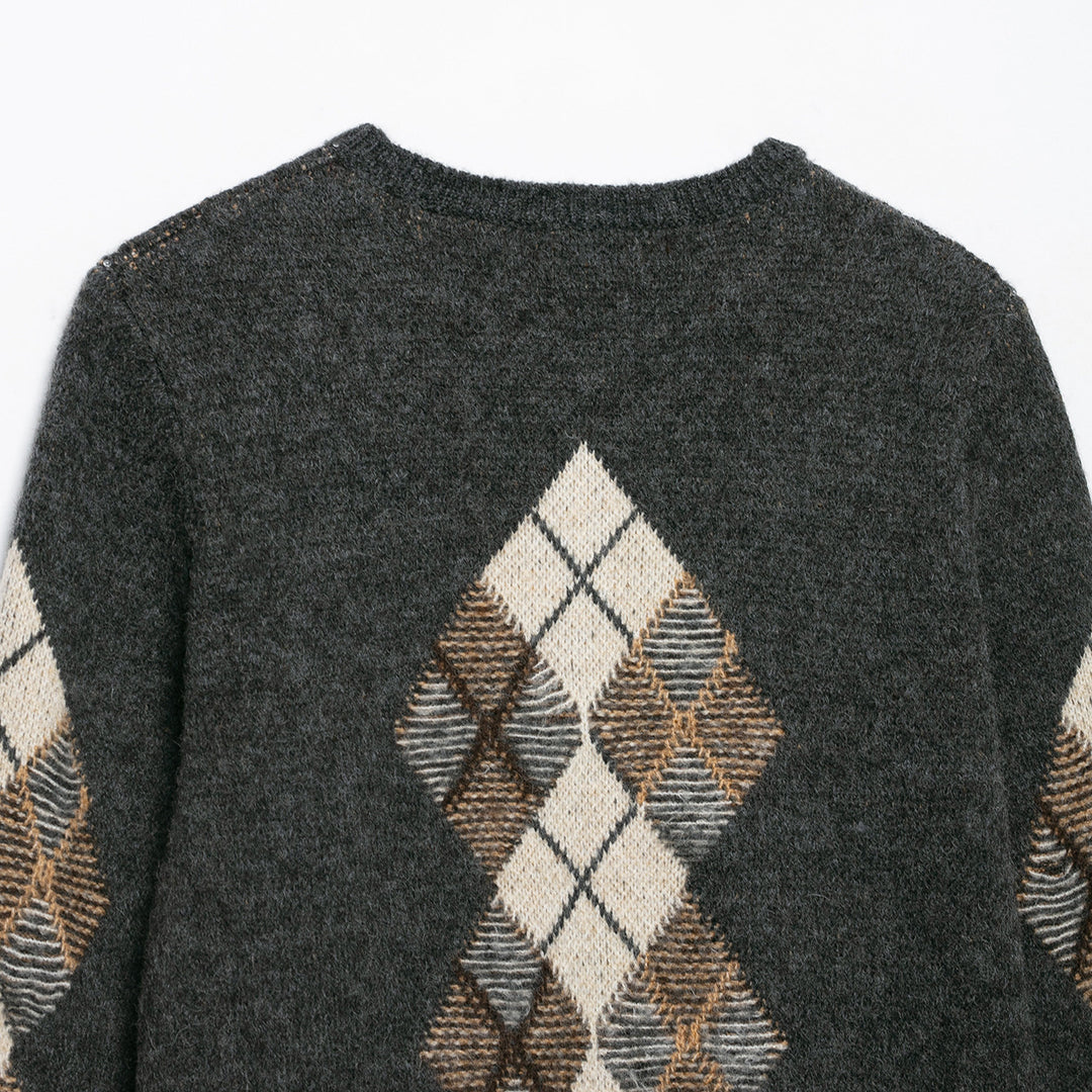 Damen Kurzgeschnittener Argyle-Cardigan im Retro-Strick mit goldenen Zierknöpfen Nord Taschen