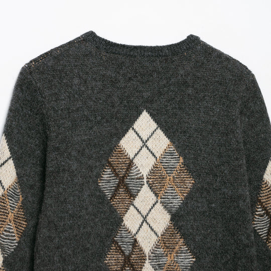 Damen Kurzgeschnittener Argyle-Cardigan im Retro-Strick mit goldenen Zierknöpfen Nord Taschen