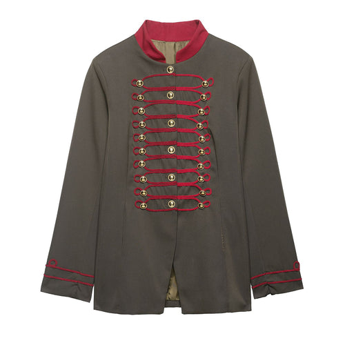 Damen Militärinspirierte Kastenjacke mit dekorativen Froschverschlüssen und Stehkragen Nord Taschen