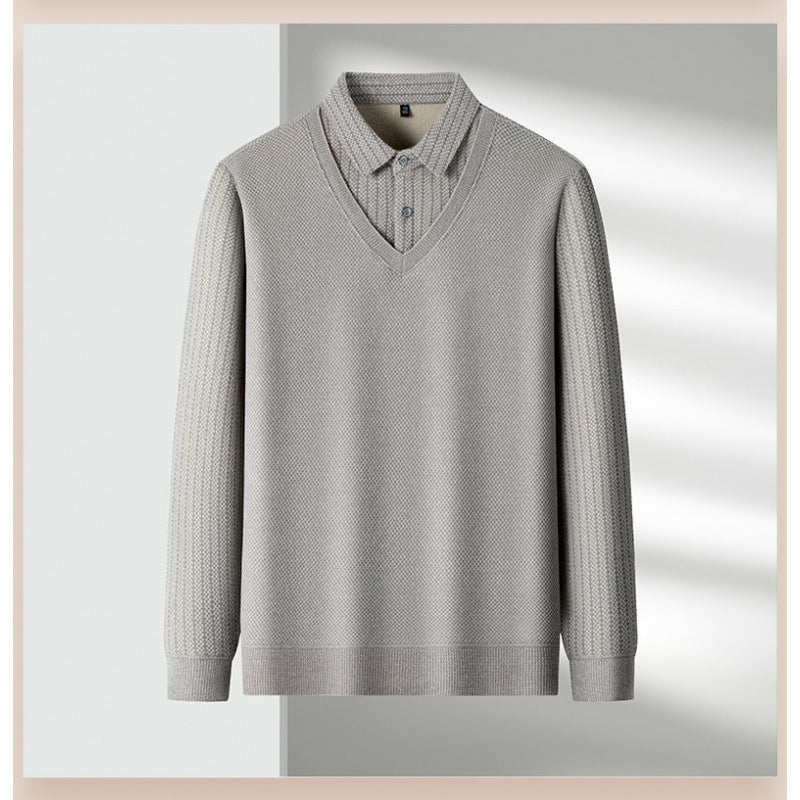 Herren Feinstrick-Pullover mit V-Ausschnitt und integriertem Polokragen Nord Taschen
