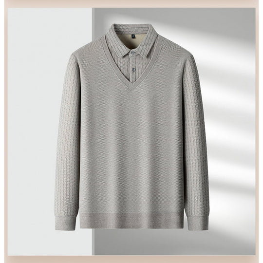 Herren Feinstrick-Pullover mit V-Ausschnitt und integriertem Polokragen Nord Taschen