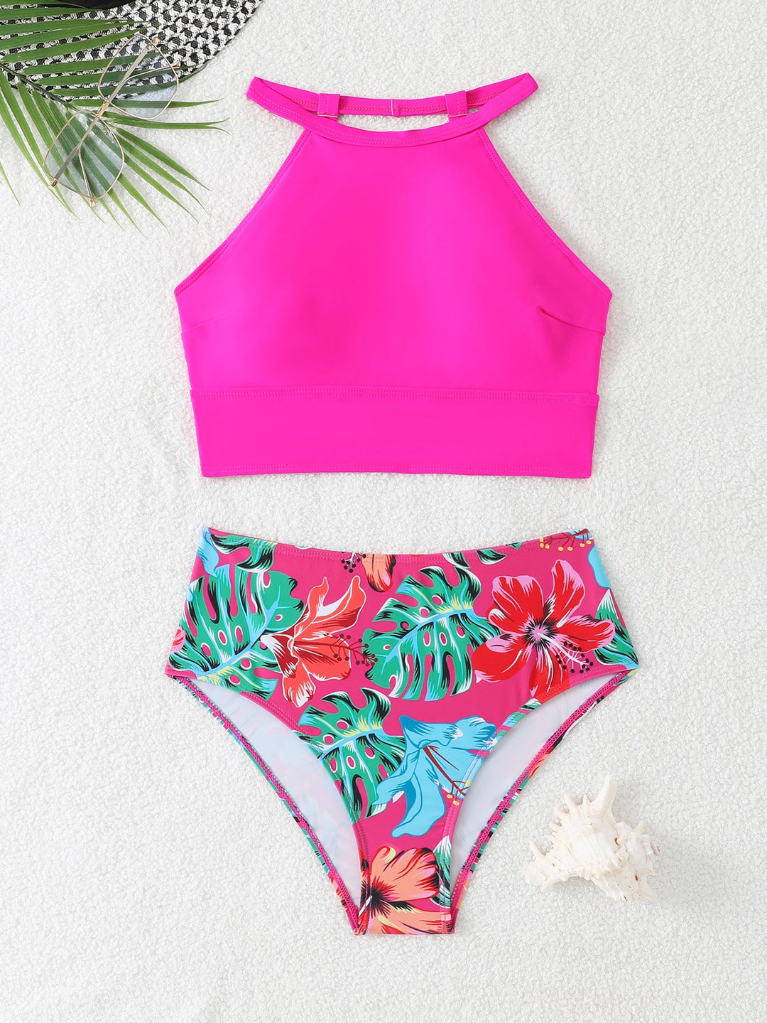 Damen Sportlicher Bikini-Set mit hohem Bund und rückenfreier Oberseite