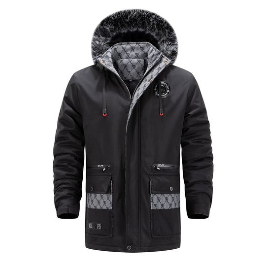 Herren Langer Thermo-Parka mit Kapuze, Logo-Innenfutter und Multifunktions-Taschen Nord Taschen