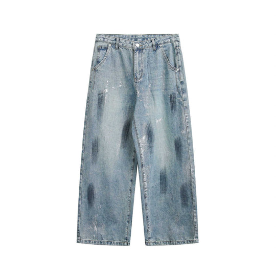 Damen weite Cropped-Jeans hochtailliert mit Used‑Effekt und Fleckoptik Nord Taschen