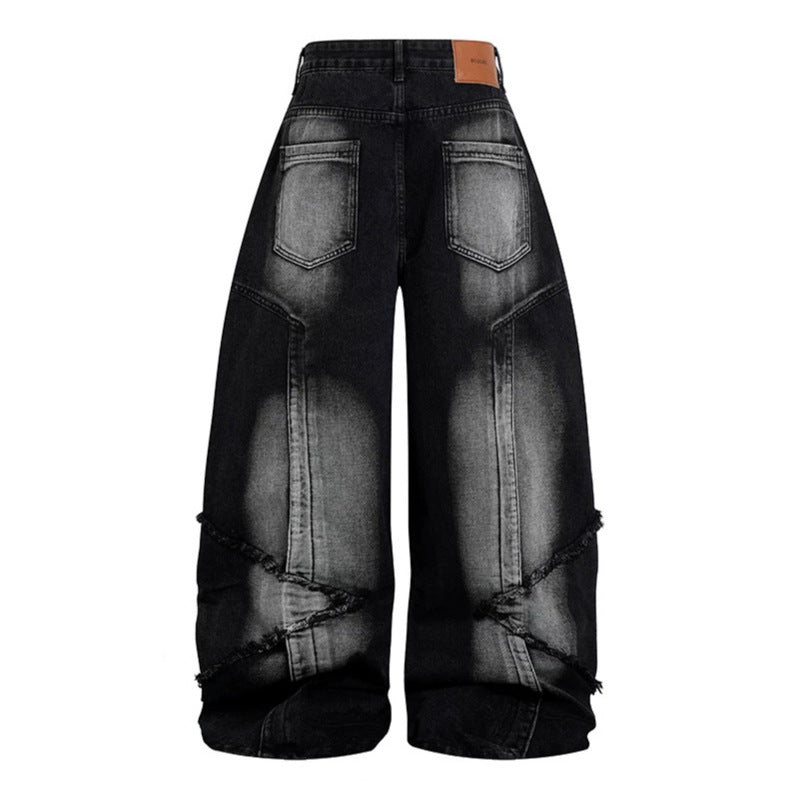 Damen Hochtaillierte weite Baggy-Jeans mit ausgefransten Lagenpanelen und Used-Look Nord Taschen