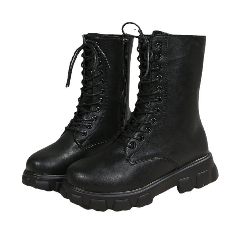 Damen Schnürboots mit robustem Plateau und seitlichem Reißverschluss