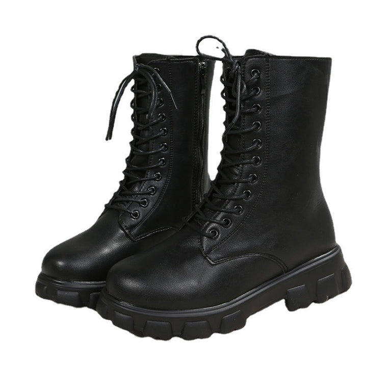 Damen Schnürboots mit robustem Plateau und seitlichem Reißverschluss