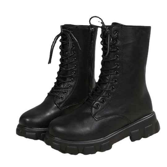 Damen Biker-Combat Plateaustiefel mit massiver Profilsohle und seitlichem Reißverschluss Nord Taschen