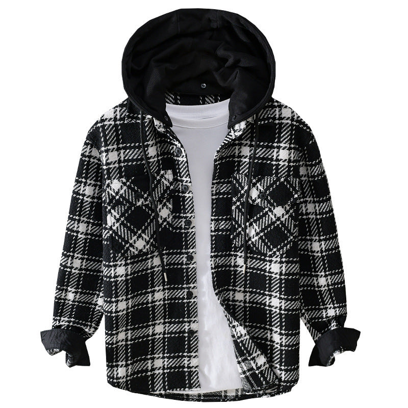 Herren Karierter Overshirt mit gesteppter Kapuze und Thermofutter Nord Taschen