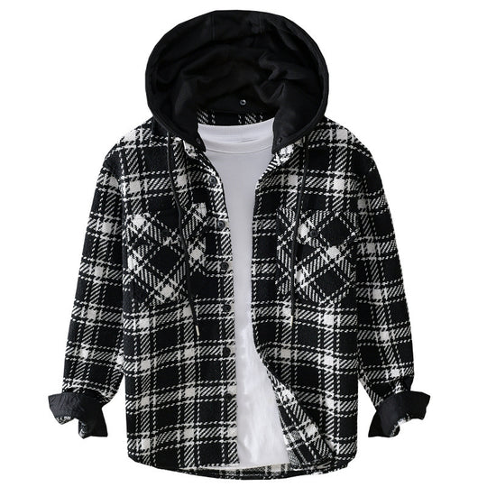 Herren Karierter Overshirt mit gesteppter Kapuze und Thermofutter Nord Taschen