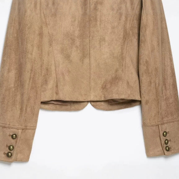 Damen Cropped Velourslederblouson im Military‑Look mit dekorativer Paradeknopfleiste Nord Taschen