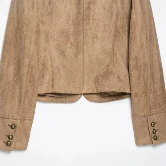 Damen Cropped Velourslederblouson im Military‑Look mit dekorativer Paradeknopfleiste Nord Taschen