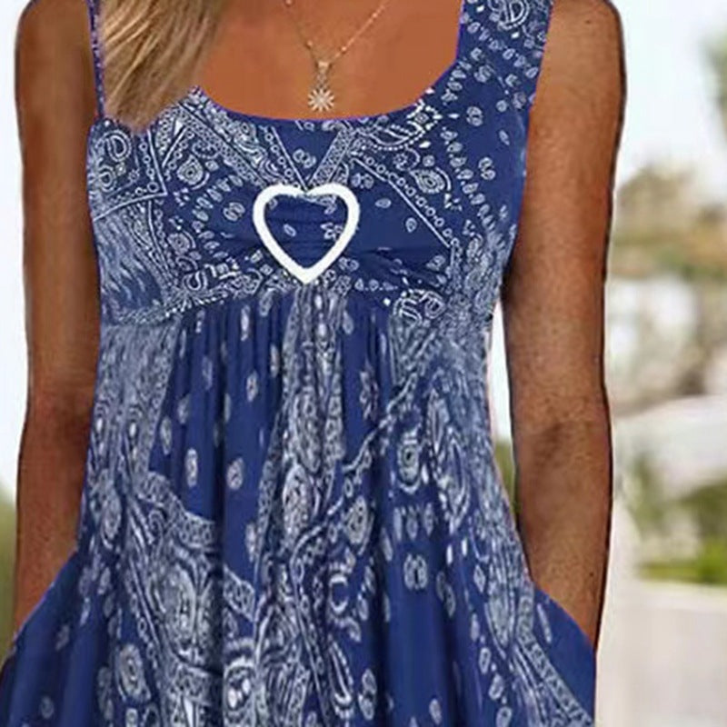 Damen nan luftiges Maxi-Kleid mit Paisley-Bandana-Print, geraffter Empire-Taille und praktischen Seitentaschen