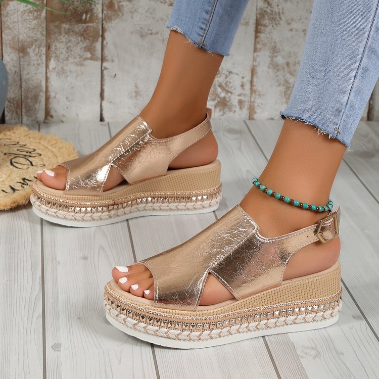 Damen Riemensandalen mit modischer Schmuckverzierung und Plateau-Rand