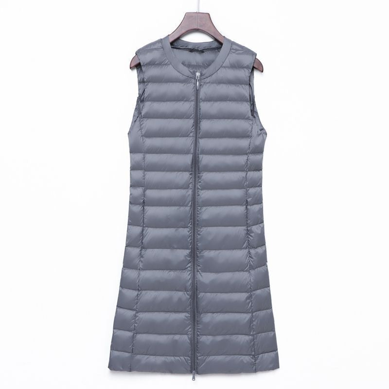 Damen Lange gesteppte Thermoweste mit A-Linien-Silhouette Nord Taschen