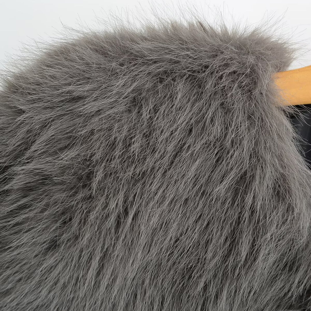 Damen Kurze Kunstfelljacke mit voluminösen Ärmeln und Rundhalsausschnitt Nord Taschen