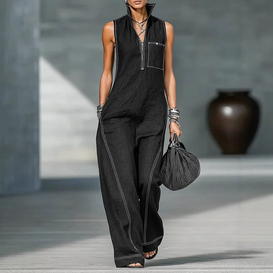 Damen Utility-Jumpsuit mit hochgeschlossenem Kragen und tiefem Reißverschluss Nord Taschen